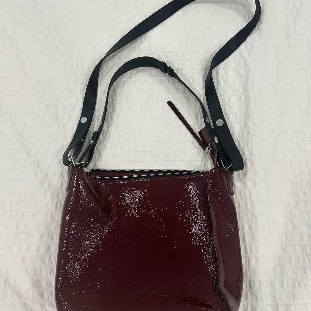 All Saints Glossy Burgundy Shoulder Bag